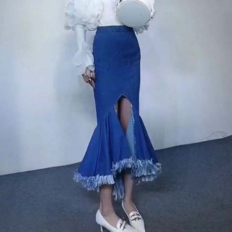 Women Dresses Retro Long Summer Casual Denim Hip-Wrapped Dress (Qymy0409)