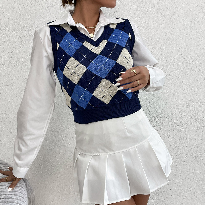 Women Knitted Sweater Autumn Casual Slim Fit Short Sleeveless Vest