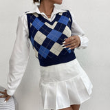 Women Knitted Sweater Autumn Casual Slim Fit Short Sleeveless Vest