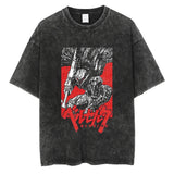 Fashion Summer T Shirt Men Anime Vintage Washed Cotton