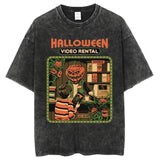 Halloween Video Rental Cotton Tshirt Denim Short Sleeve