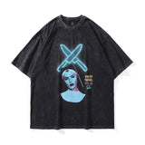 Summer washed old t-shirt printed short-sleeved men's t-shirt
