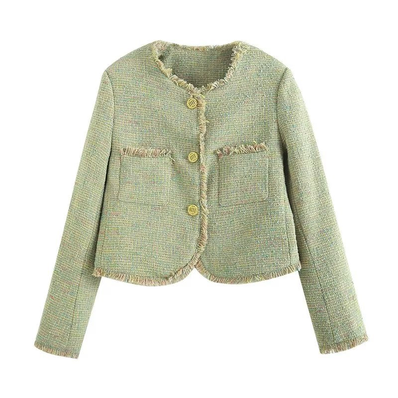Women Woolen Coat Classic Style Socialite Style Vintage Loose Suit Jacket Short Coat