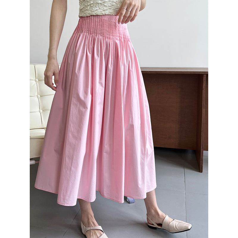 Women Skirt Pleated A- line Skirt Mid-Length Umbrella Skirt