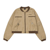 Women Jacket Short PU Leather Jacket Stand Collar Color Matching Zipper Jacket