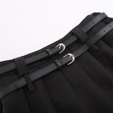 Women Skirt Double Belt Pleated Skirt Women's Summer Short Skirt