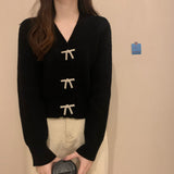 Women Knitwear Spring and Autumn V-neck Bowknot Knitted Sweater