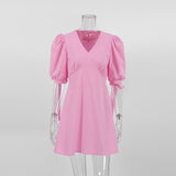 Women Dress Dress Women's Autumn Simplicity Loose Puff Sleeves A- line Skirt