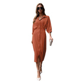 Women Dress V-neck 3/4 Sleeves Dress