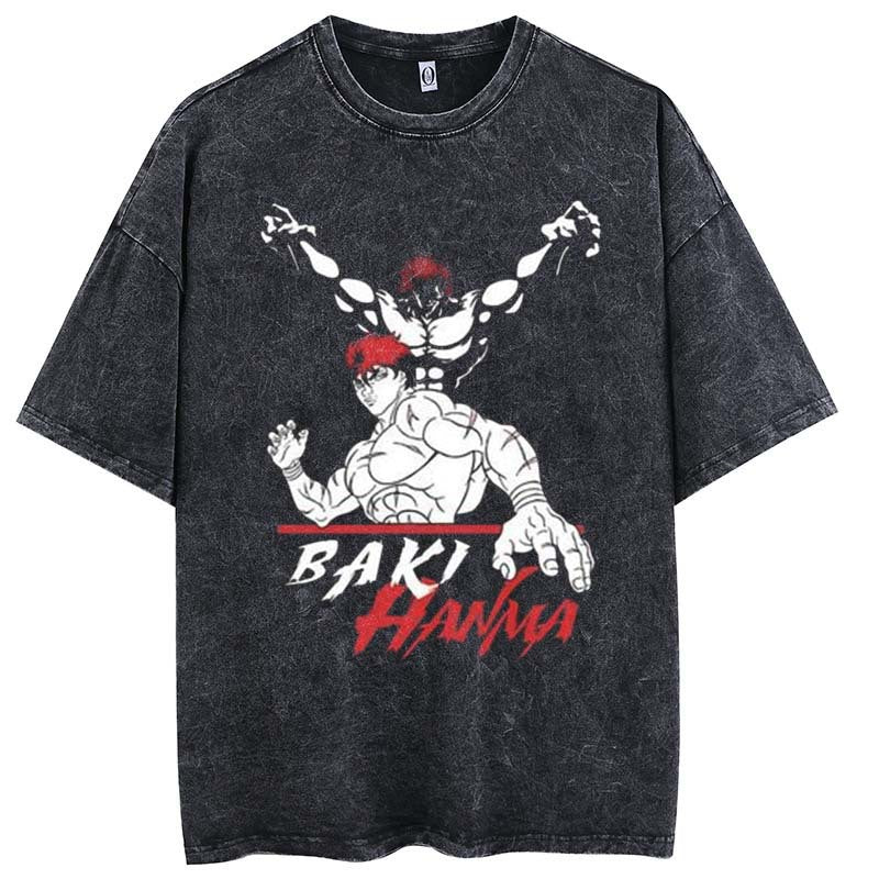 Pure cotton washed and old printed cartoon style T-shirt