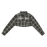 Women Jacket Short Plaid Coat Embroidered Long Sleeve