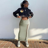 Women Dresses Summer Hollow out Cropped Tank Top Slim Skirt Suit