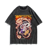 Anime Nika Luffy Washed Old Retro T-Shirt Short Sleeve