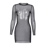 Women Dresses Mesh Long Sleeve Dress Spring Sexy Casual Short Skirt