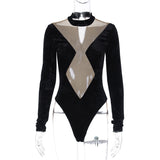 Women Jumpsuit Winter Sexy Mesh Slim Fit Long Sleeve Dress