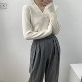 Women Winter Knitted Sweater Spring and Autumn V-neck Long-Sleeve Knitwear Sweater 8t8118