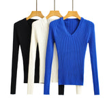 Women Sweater Knitwear Spring and Autumn Klein Blue Ice Silk V-neck Sweater