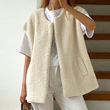 Women Trench Coat Winter Lambskin Vest Coat Loose Casual