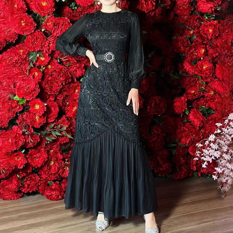 Women Dresses Spring Embroidery Mesh Dress Long Dress (Qymy0409)