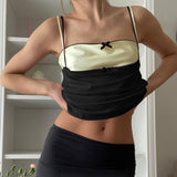 Women Tops Spring and Summer Sexy Vest Lace Bow Satin Small Sling