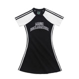 Women Dresses Letter Print Contrasting-Color Dress