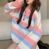 Women Knitwear Autumn and Winter Striped Polo Collar Knitwear Sweater