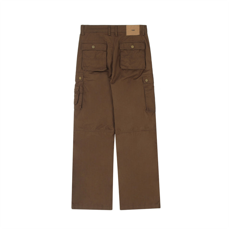 Men Sweatpants Solid Color Stitching Multi-Pocket Cargo Pants Loose Casual Straight-Leg Wide Leg Pants