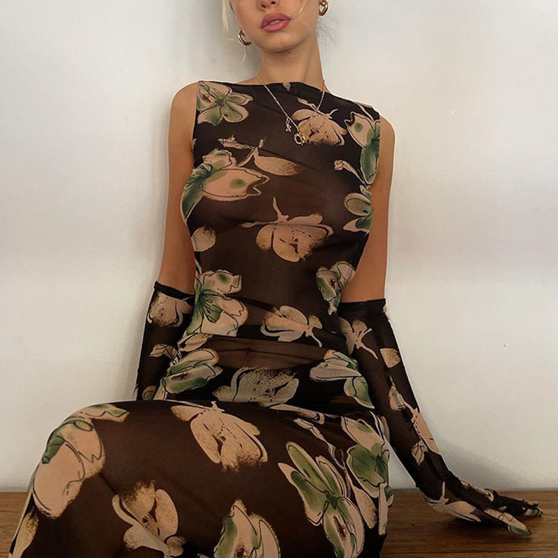 Women Dresse Sexy Mesh Dress Hollow out Backless Dress