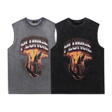 Men Vest Vintage Flame Print Sleeveless T-shirt