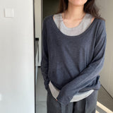 Women Knitted Two-Piece Set Spring Loose Sweater round Neck Vest Blouse Ab29