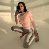 Women T-shirt Nvtx49271 round Neck Long Sleeve Hollow out Slim Fit Midriff-Baring Girl Blouse Summer