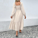 Women Dress Fall/Winter Long Sleeve Square-Neck Maxi Dress