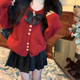 Women Knitted Cardigan Spring and Autumn Bow Sweater Coat