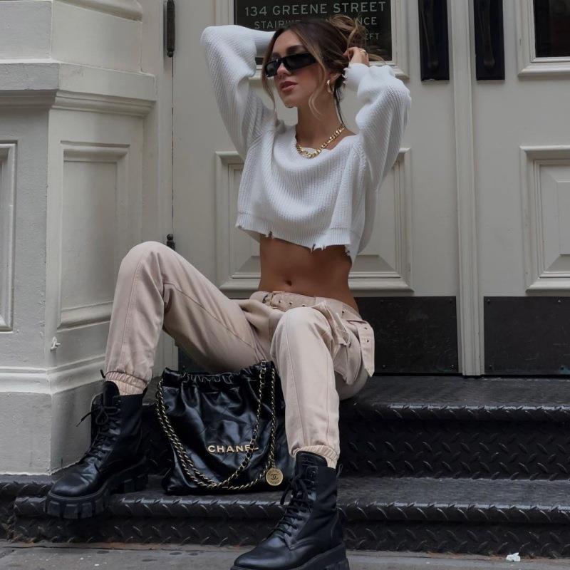 Women Knitted Sweater off-the-Shoulder Short Cropped Pullover Sweater for Women