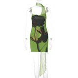 Women Dresses Winter Print Sexy Backless Spaghetti Straps Sheath Dress