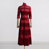 Women Dresses Spring Vintage Embroidered Turtleneck Long Dress (Qymy0409)
