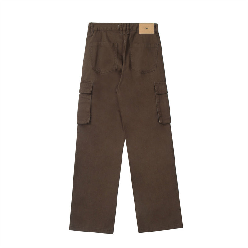 Men Sweatpants Casual Working Pants Loose Multi-Pocket Straight-Leg Pants Wide Leg Trousers