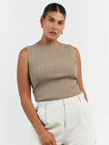 Ladies Leisure Knitwear round Neck Tight High Waist Sleeveless Knitted Vest