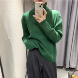 Women Knitwear Autumn and Winter Turtleneck Solid Color Knitwear Loose Sweater