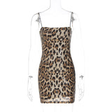 Women Dresses Sexy Leopard Strap Beaded Dress