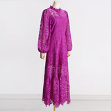 Women Dresses Spring Dress Stand-Collar Hollow-out Dress (Qymy0409)