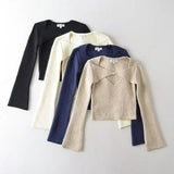 Women Sweater Knitwear Sexy V-neck Knitwear Women's Autumn Winter Retro Slim-Fit Long-Sleeved Pullover Short Sweater