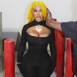 Women Jumpsuit Spring Sexy Hollow out Finger Stall Slim Fit Bodysuit