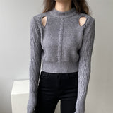 Women Winter Knitted Sweater Sexy Retro Long Sleeve Ripped Autumn 8t8155