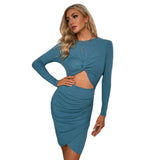Women Dress Spring and Summer Sexy Hollow-out Slim-Fit Sheath Long Sleeve Dress