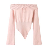 Women Sweater Knitwear Bow Lace-up Sweater Autumn Sexy Slim Fit Irregular Top