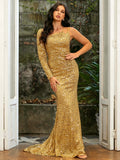 Harlem Nights Outfits Spring V-neck Hip Sequined off-the-Shoulder Long Evening Dress