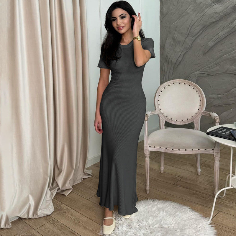 Women Dresses Summer Slim round Neck Short Sleeve Dress