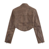 Women Jacket Leather Short Coat Leather Clothing with Stand Collar Jacket