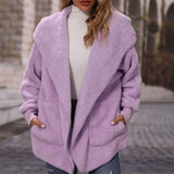 Women Trench Coat Autumn Hooded Long Sleeve Loose Mid-Length Buckle-Free Double-Sided Velvet Casual Cardigan